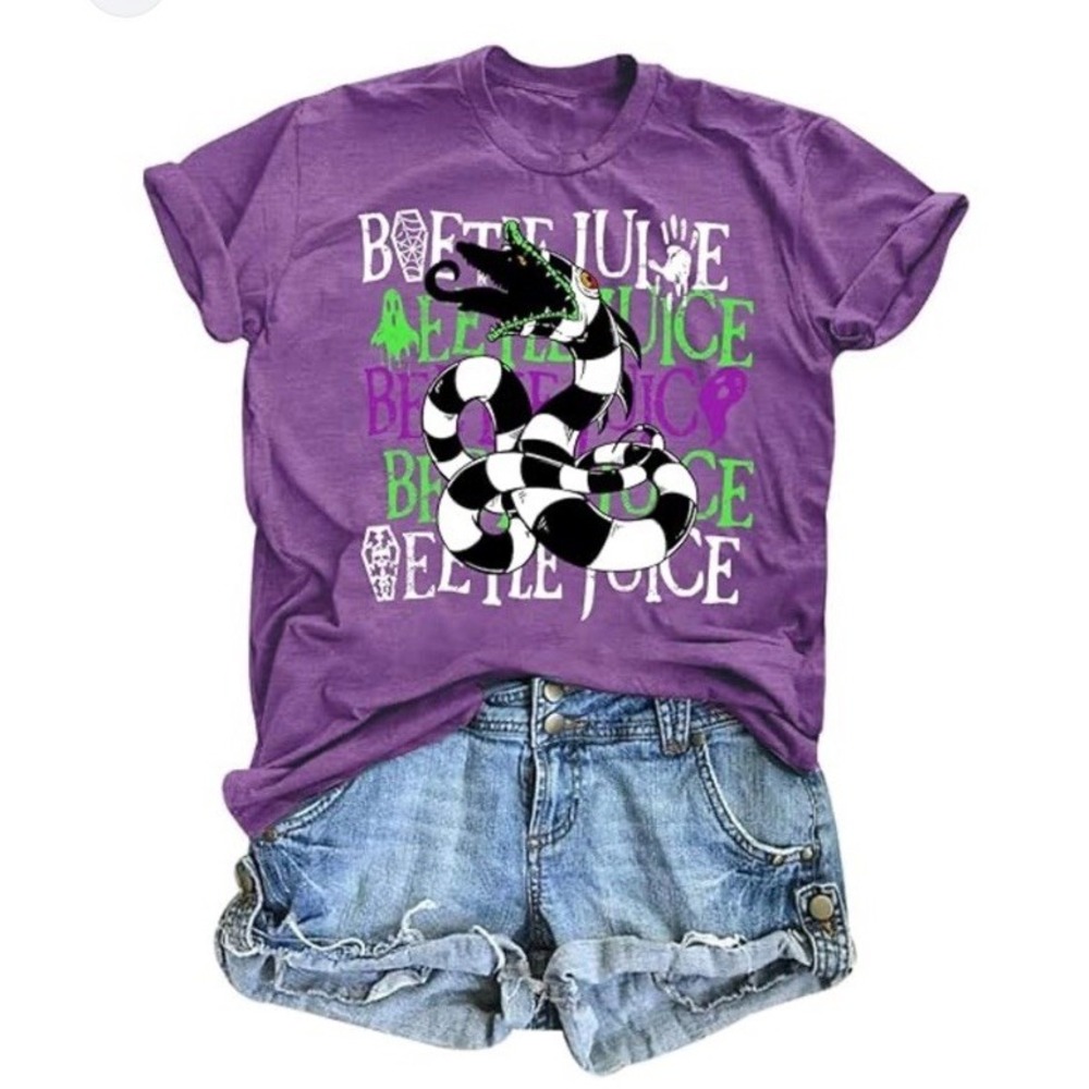 Beetlejuice Sandworms Purple V Neck TShirt Size L Never Worn Beetle Juice Poster